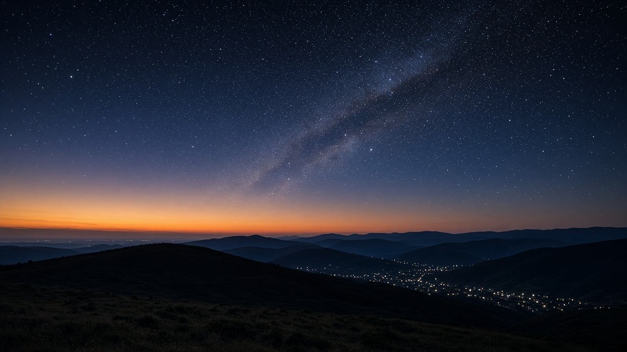 Sternenhimmel über dem offenen Plateau der Rhön bei klarer Nacht