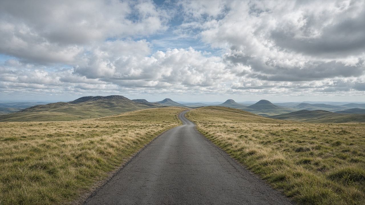 Panoramastraße der Hochrhön über grasigem Plateau