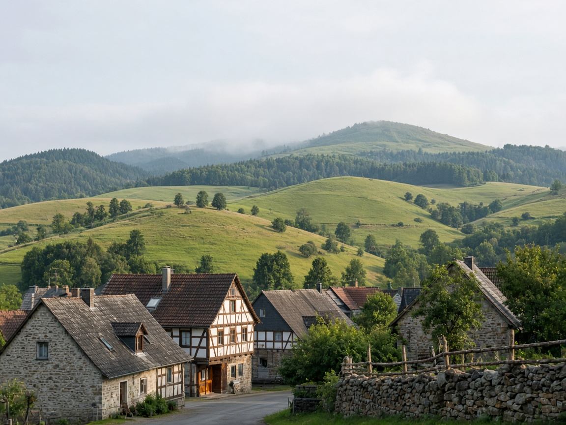 Ortsansicht von Gersfeld in der Rhön mit Häusern am Talrand